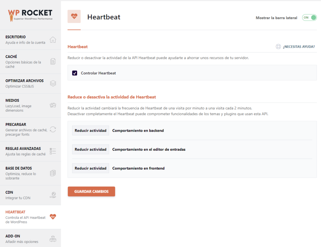 Opciones para la API Heartbeat